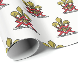 Guld Red Heraldic Vapensköld Fleur de Lis Emblem Presentpapper