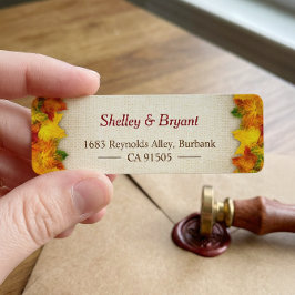 Guld Red Höst löv Rustic Burlap Säsong Returadress Etikett