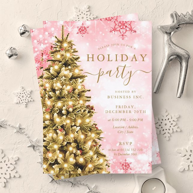 Guld Red Julgran Company Julfest Inbjudningar (Gold Red Christmas Tree Company Holiday Party Invitation)