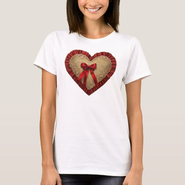 Guld Red Lace Heart T-shirt (Framsida)