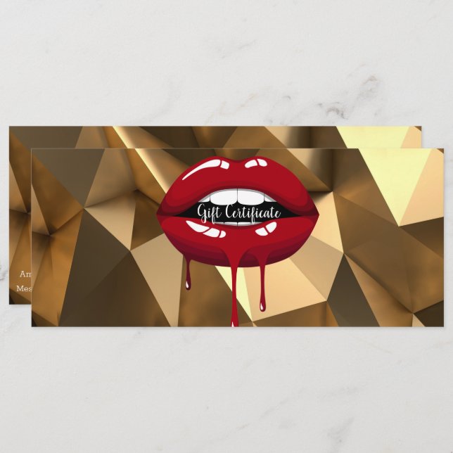 Guld Red Läppar Makeup Gift Certificate Inbjudningar (Fram/baksida)