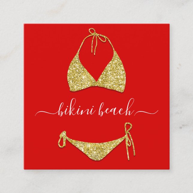 Guld Red Lingerie Beach Costume Underwear Shop QR Fyrkantigt Visitkort (Framsida)