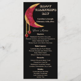 Guld Red Måne Heart Jewels Valentine Day Menu Meny