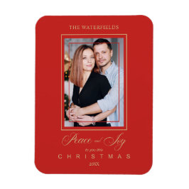 Guld Red Minimalist Modern Julfoto-familjen Magnet