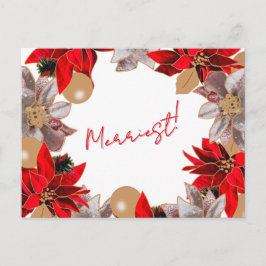 Guld & Red Minimalist Poinsettia Helgdag-kort Helg Vykort