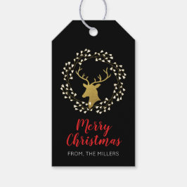 Guld & Red | Modern Hjort God jul Gift Märkre Presentetikett