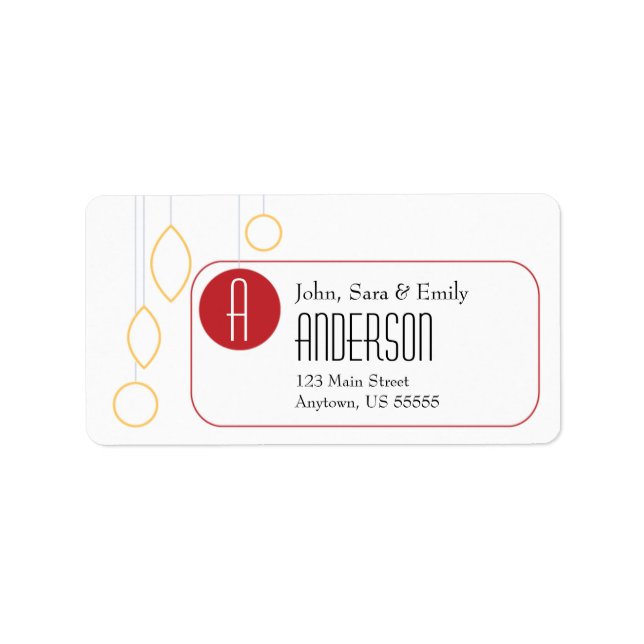 Guld & Red on White, Helgdag Ornaments Adressetikett (Framsidan)