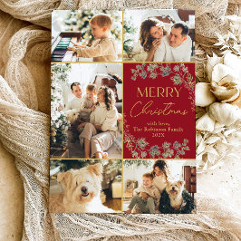 Guld Red Photo Collage jul-Helgdag Card Julkort