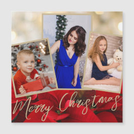 Guld Red Poinsettia God jul Magnet Card