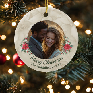 Guld, Red Poinsettia Photo Helgdag Julgransprydnad Keramik