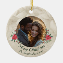 Guld, Red Poinsettia Two Photos Helgdag Julgransprydnad Keramik