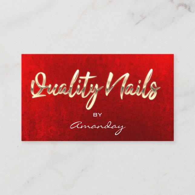 Guld Red Quality Nagel Script QR Code Logotyp Visitkort (Framsida)