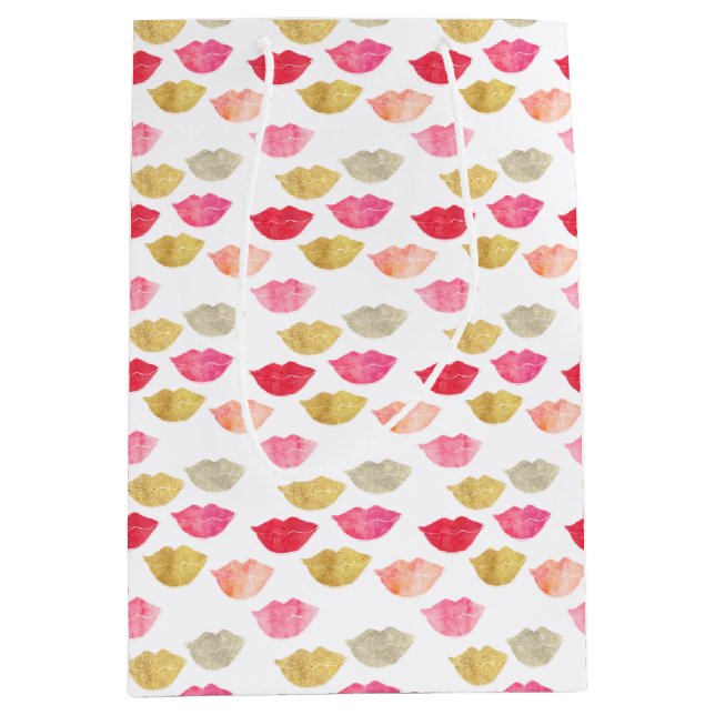 Guld Red Rosa Watercolor Läppar (Framsidan)