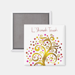 Guld Red Rosh Hashanah Livets träd Modern Chic Magnet