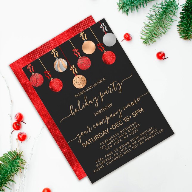 Guld Red Silver Glitter Ornament Corporate Helgdag Inbjudningar (Skapare uppladdad)