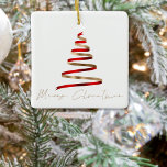 Guld Red Träd Photo Script God jul Julgransprydnad Keramik<br><div class="desc">Guld Red Träd Script God jul finns i en snyggt med handskrivet stil och en bild av ett enkelt band som liknar Julgran finns ovanför det. Byt ut exempelfotot på baksidan mot ett eget.</div>