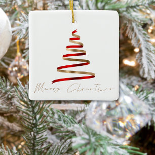 Guld Red Träd Photo Script God jul Julgransprydnad Keramik