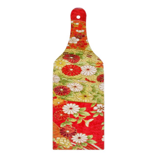 Guld Red Traditional Japansk Blommigt Flowers Glas (Framsidan)