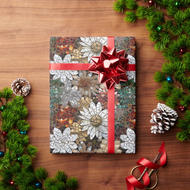 Guld Red White Blommigt Presentpapper (Julgåva)