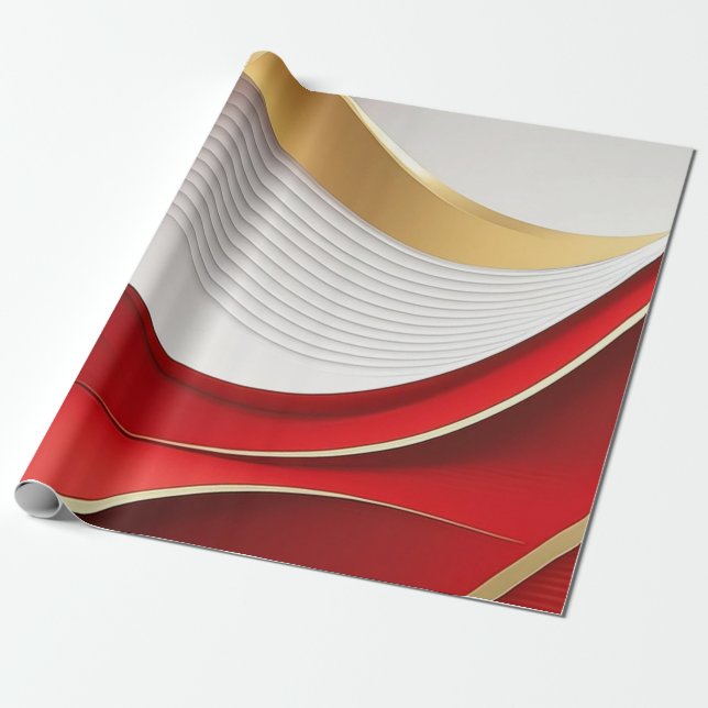 Guld Red White Vågigt Mönster Wrapping Papper Presentpapper (Utrullad)