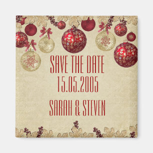 Guld/Red Winter-Helgdag Ornaments Spara datum Magnet