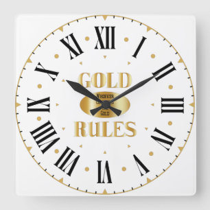 Guld Regler Golden Rule II Roman Nummer Fyrkantig Klocka