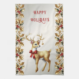 Guld Reindeer Helgdag Kitchen Towel Kökshandduk