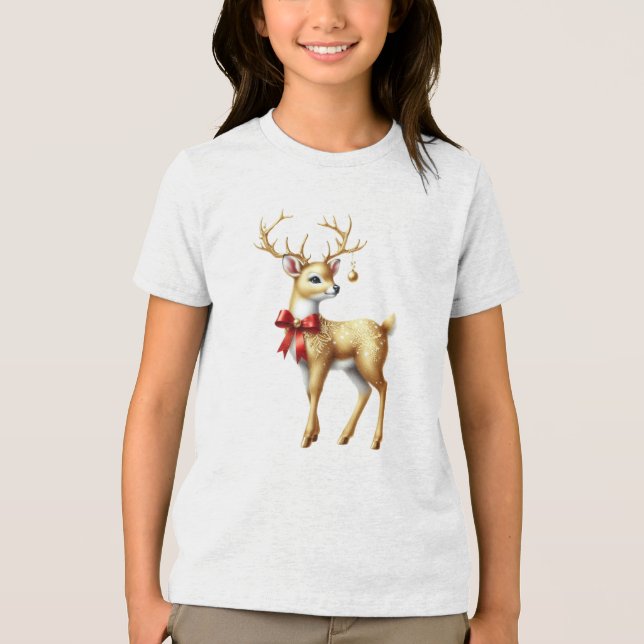 Guld Reindeer Helgdag T-Shirt (Framsida)