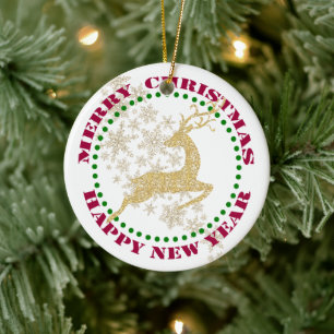 Guld Reindeer Snowflake-mall Julgransprydnad Keramik