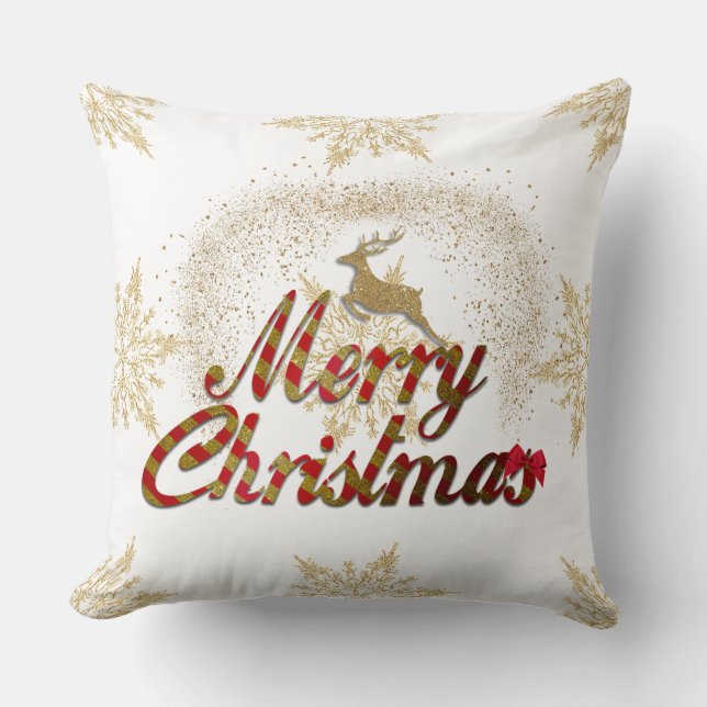 Guld Reindeer Snowflake/Red Heart Pillow Kudde (Framsida)