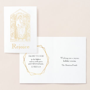 Guld Rejoice Virgin Mary Jesus Jul Folierat Kort