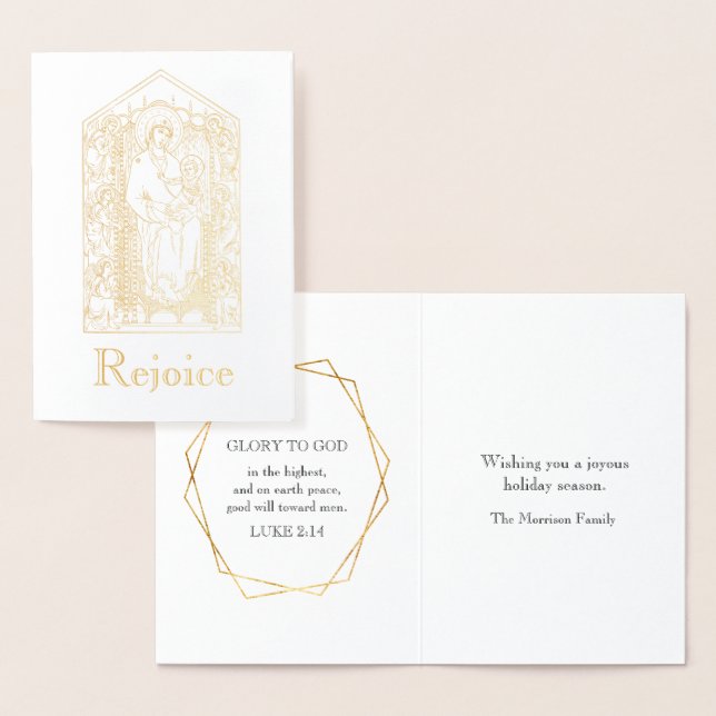 Guld Rejoice Virgin Mary Jesus Jul Folierat Kort (Display)