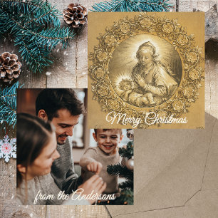 Guld Religiösa Christian Family Photo jul Julkort