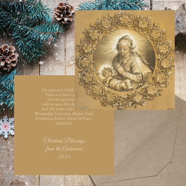 Guld Religiösa Christian jultomatiskscen Julkort (Gold Religious Christian Catholic Christmas Nativity Scene Without Photo Holiday Greetings Card)