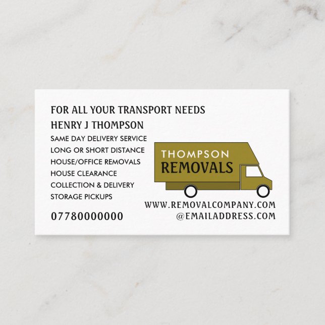 Guld Remove Van, Removal Company Visitkort (Framsida)