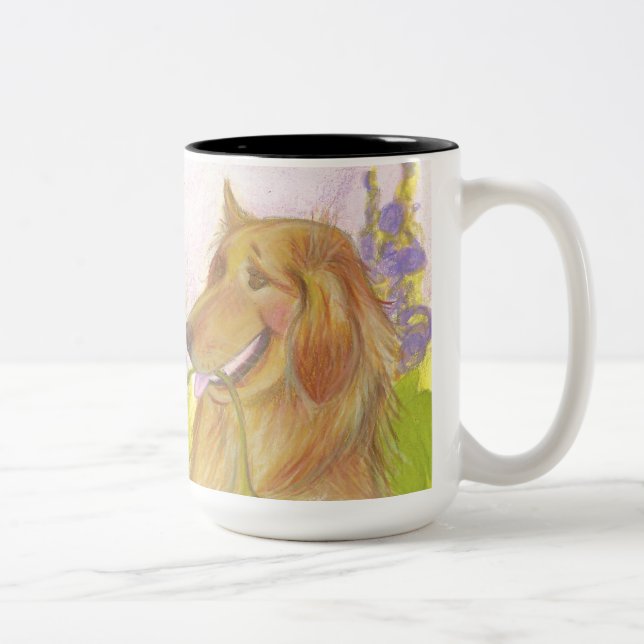 Guld- Retriever, blommor & bin/mugg Två-Tonad Mugg (Höger)