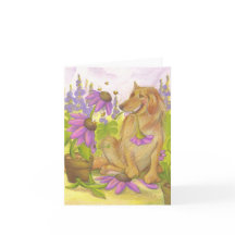 Guld- Retriever, blommor & bin/Notecard
