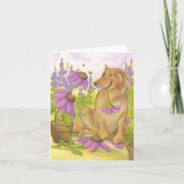Guld- Retriever, blommor & bin/Notecard Kort