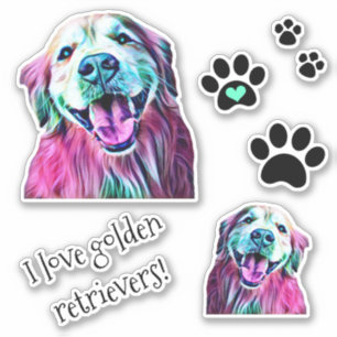 Guld- Retriever för neon och tassavtryckgrupp Klistermärken