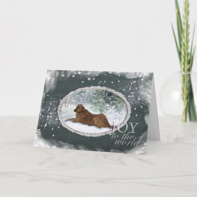 Guld- Retriever - glädje till världen (grönt) Helgkort (Framsida)