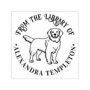 Guld Retriever Hund #2 Bibliotek Bok Namn Prägling Självfärgande Stämpel