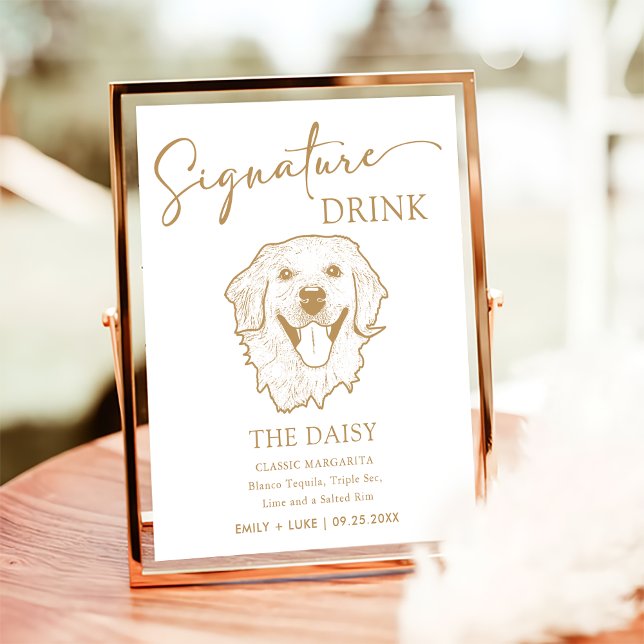 Guld Retriever Hund Bröllop Signatur Drink Skylt (Skapare uppladdad)