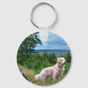 Guld- Retriever Keychain på sjön Nyckelring