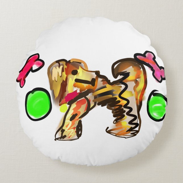 Guld retriever konst rund kudde (Framsidan)