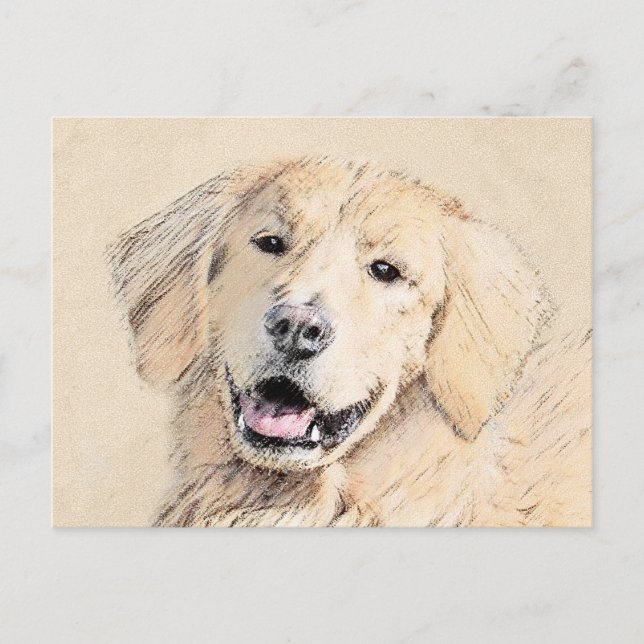 Guld Retriever-målning - Söt originell hundkonst Vykort (Framsida)