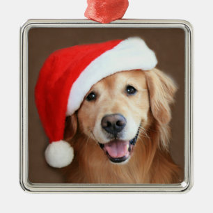 Guld- Retriever med den Santa hatten Julgransprydnad Metall