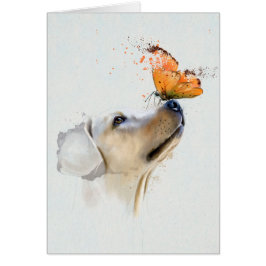 Guld- Retriever med en fjäril på dess näsa Hälsningskort