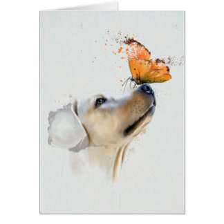 Guld- Retriever med en fjäril på dess näsa Hälsningskort