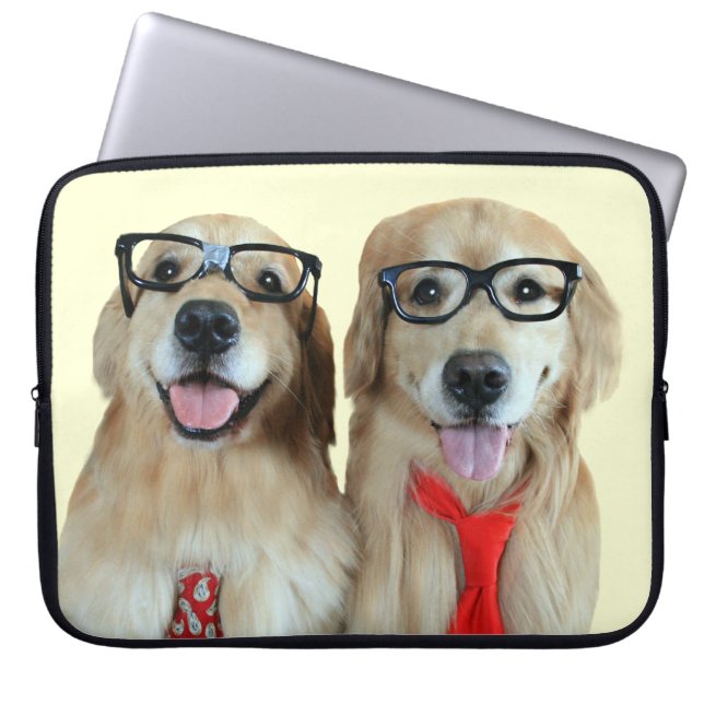 Guld- Retriever med Nerdexponeringsglaslaptop Laptop Fodral (Framsidan)