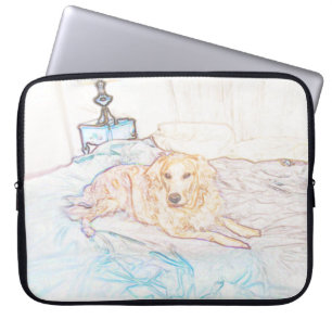 Guld- Retriever på säng i färgpenna Laptop Fodral